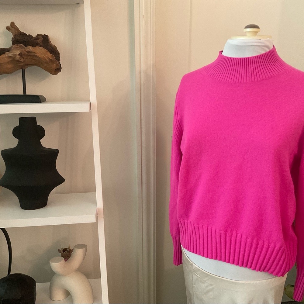 NWT J.CREW HOT PINK CASHMERE MOCK NECK SWEATER L